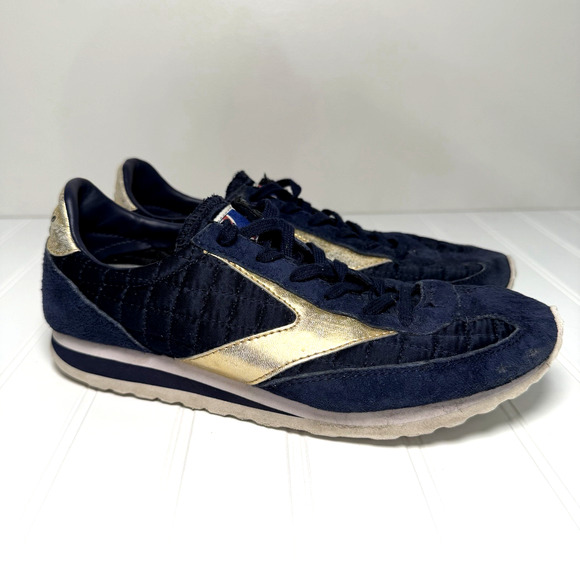 Brooks Vanguard Women’s 8 Navy Velvet Retro Sneakers Gold Lace Up - Picture 1 of 7
